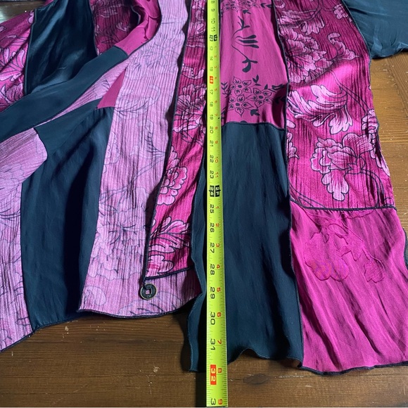 Vintage Units Silk Blend Purple Magenta Patchwork Kimono Cardigan Boho Sz. LARGE - Picture 12 of 13